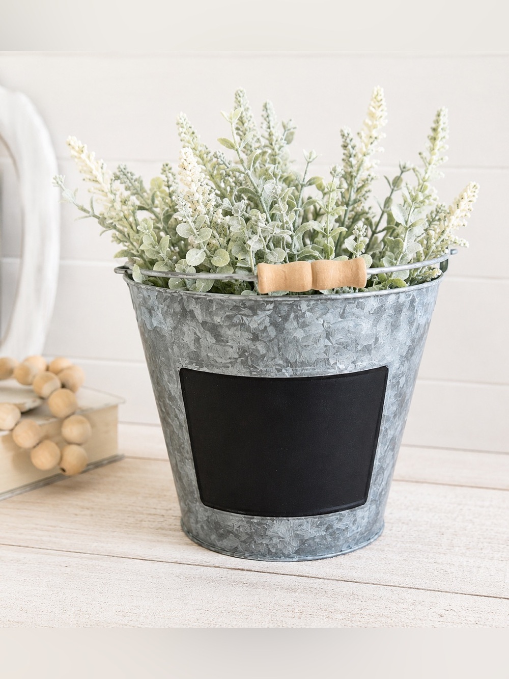 Elegant Expressions by Hosley Galvanized Metal Pail Bucket w/ Chalkboard & Wood